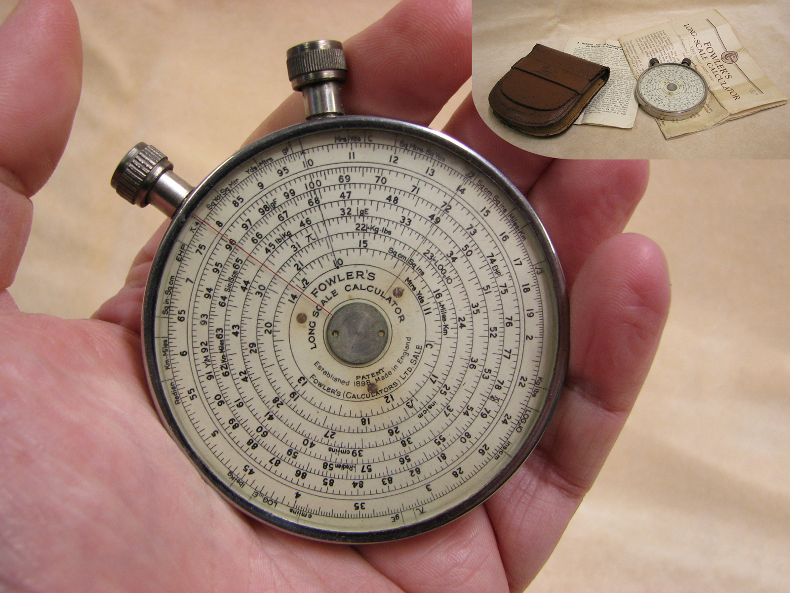 Fowler's double sided Long Scale Calculator with case